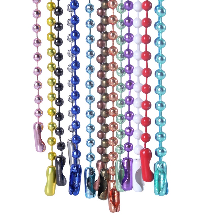 KONMAY 20pcs #3.0/2.4mm Beads Mixed Colors Ball Chain with Connectors, Adjustable Dog Tag Chain, 18'' Beaded Necklace Chain for Jewelry Making, DIY, Crafting - Image 4